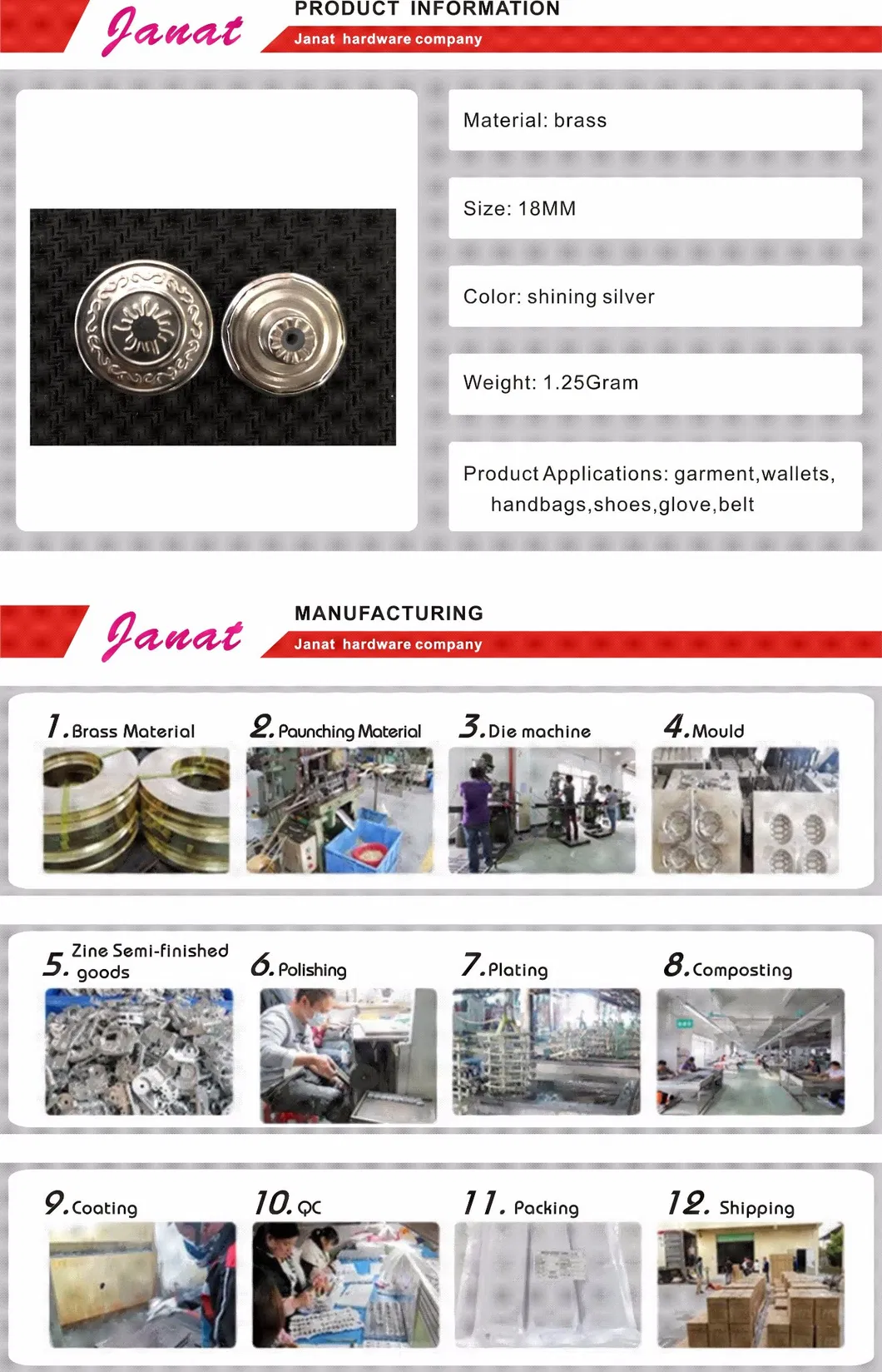 High Quality Silver Shank Brass Button Metal Jeans Button for Jeans