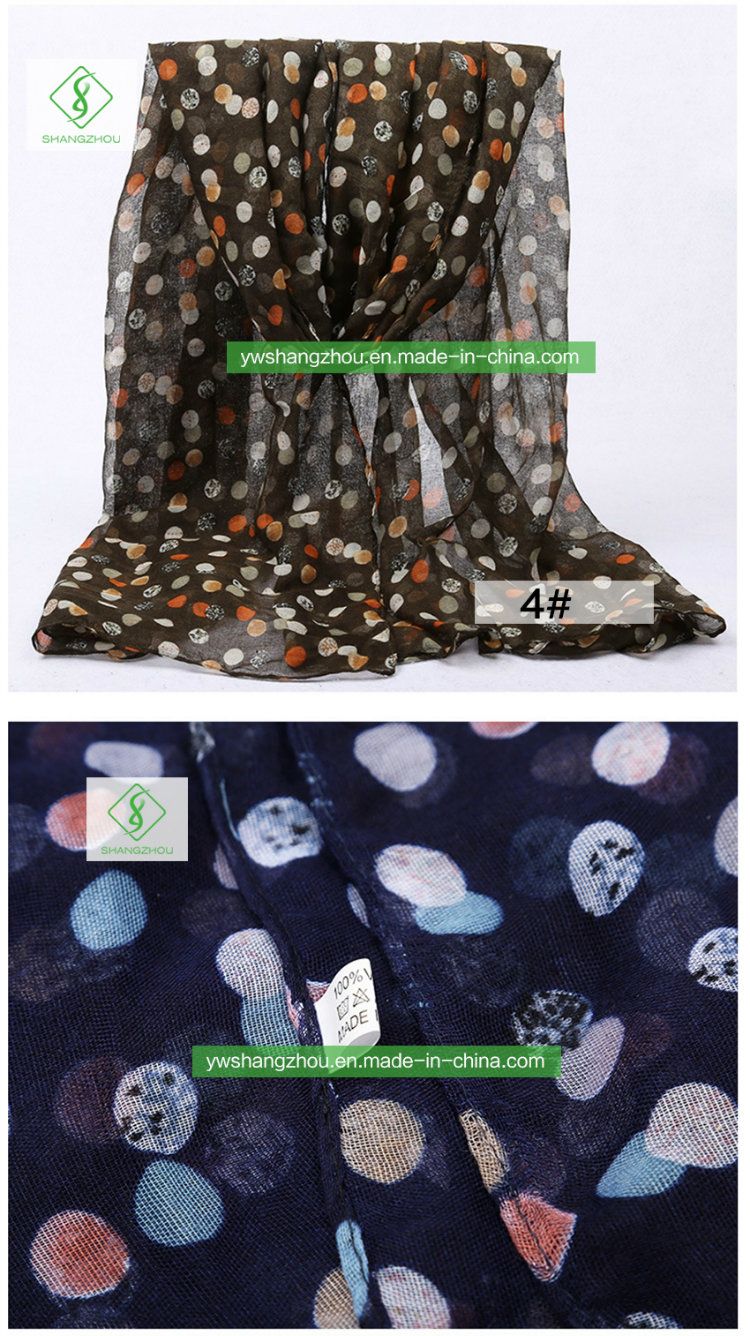 Hot Sale Colorful DOT Printed Viscose Shawl Fashion Lady Scarf