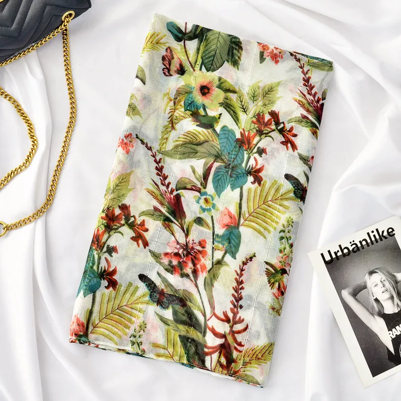 Hot Sale Flora Print Female Shawl Spring Summer Sequins Printing Fashion Scarf Fashionfa Hijiab Cotton Muffler