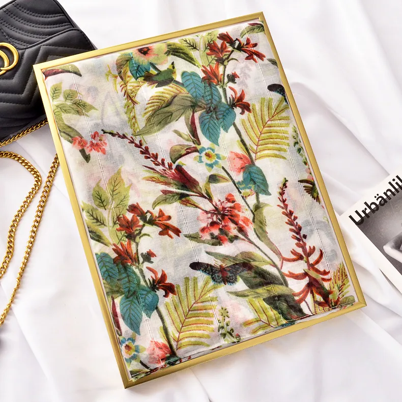 Hot Sale Flora Print Female Shawl Spring Summer Sequins Printing Fashion Scarf Fashionfa Hijiab Cotton Muffler