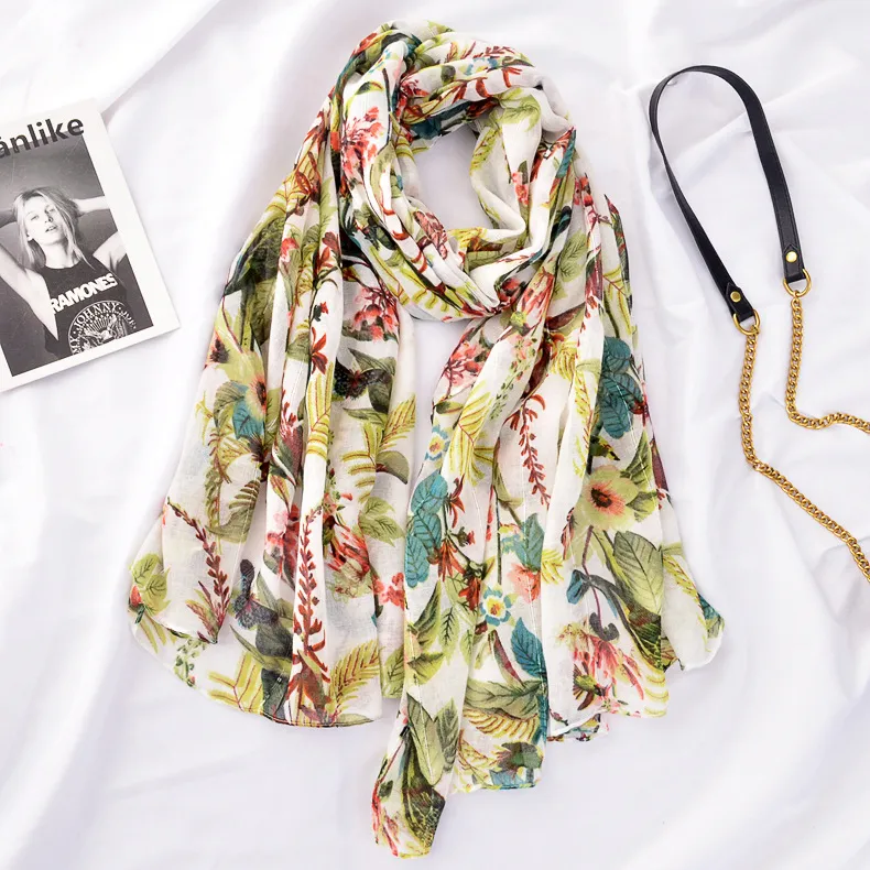 Hot Sale Flora Print Female Shawl Spring Summer Sequins Printing Fashion Scarf Fashionfa Hijiab Cotton Muffler