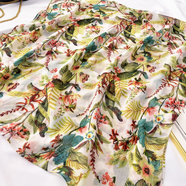 Hot Sale Flora Print Female Shawl Spring Summer Sequins Printing Fashion Scarf Fashionfa Hijiab Cotton Muffler
