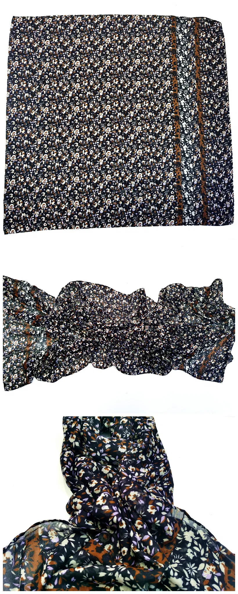 Ladies′ Accessories Beach Long Pastoral Scarves Small Flora Print Head Shawl Lady Fashion Fringe Muffler Fashion Spring Light Soft Scarf for Women