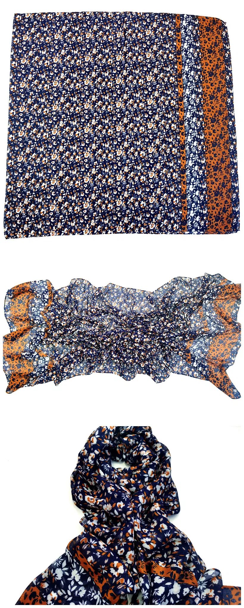 Ladies′ Accessories Beach Long Pastoral Scarves Small Flora Print Head Shawl Lady Fashion Fringe Muffler Fashion Spring Light Soft Scarf for Women