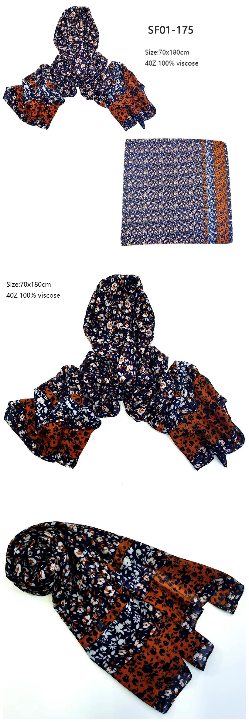 Ladies′ Accessories Beach Long Pastoral Scarves Small Flora Print Head Shawl Lady Fashion Fringe Muffler Fashion Spring Light Soft Scarf for Women