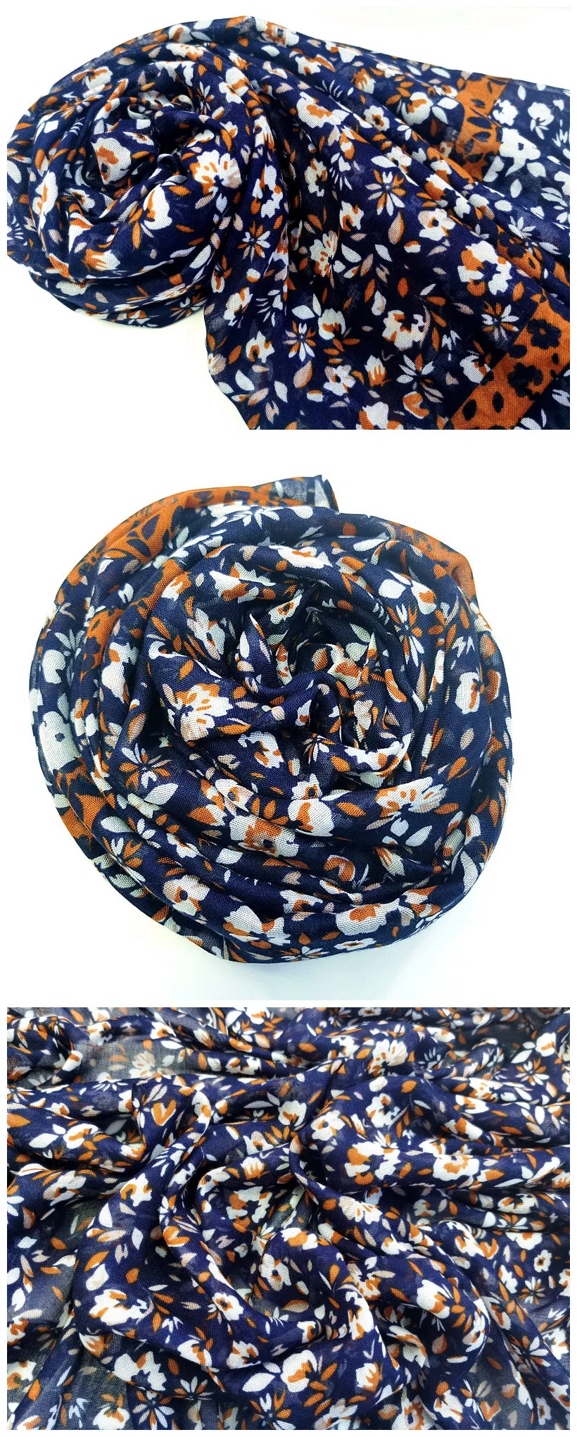 Ladies′ Accessories Beach Long Pastoral Scarves Small Flora Print Head Shawl Lady Fashion Fringe Muffler Fashion Spring Light Soft Scarf for Women