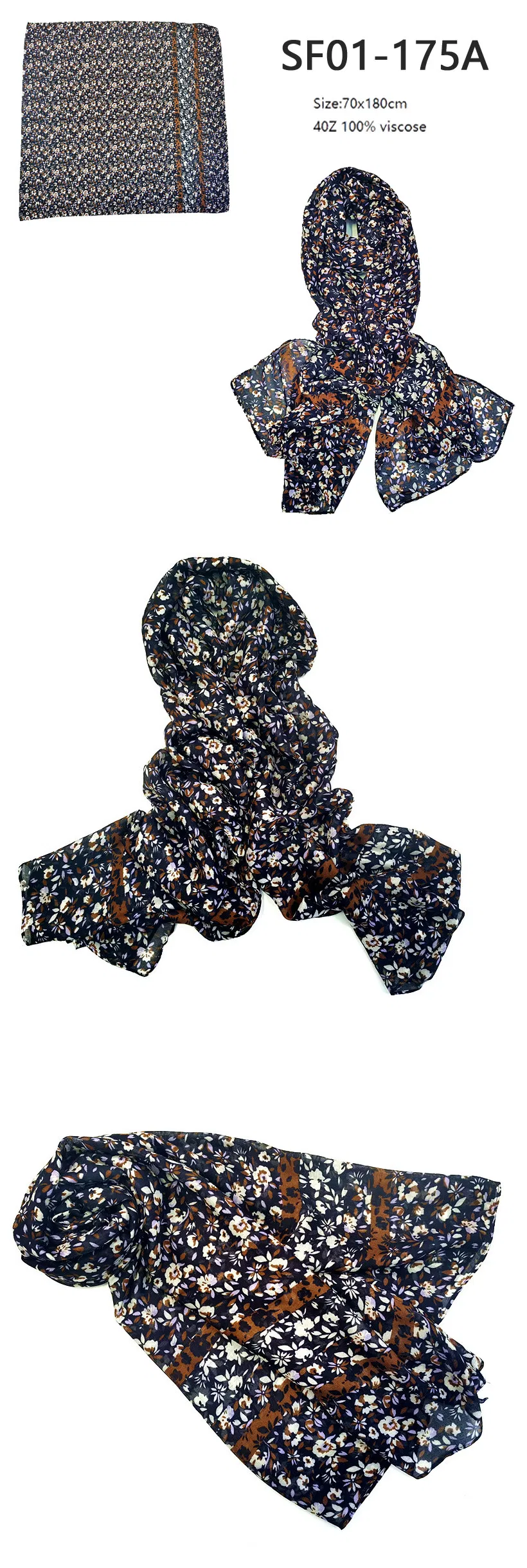 Ladies′ Accessories Beach Long Pastoral Scarves Small Flora Print Head Shawl Lady Fashion Fringe Muffler Fashion Spring Light Soft Scarf for Women