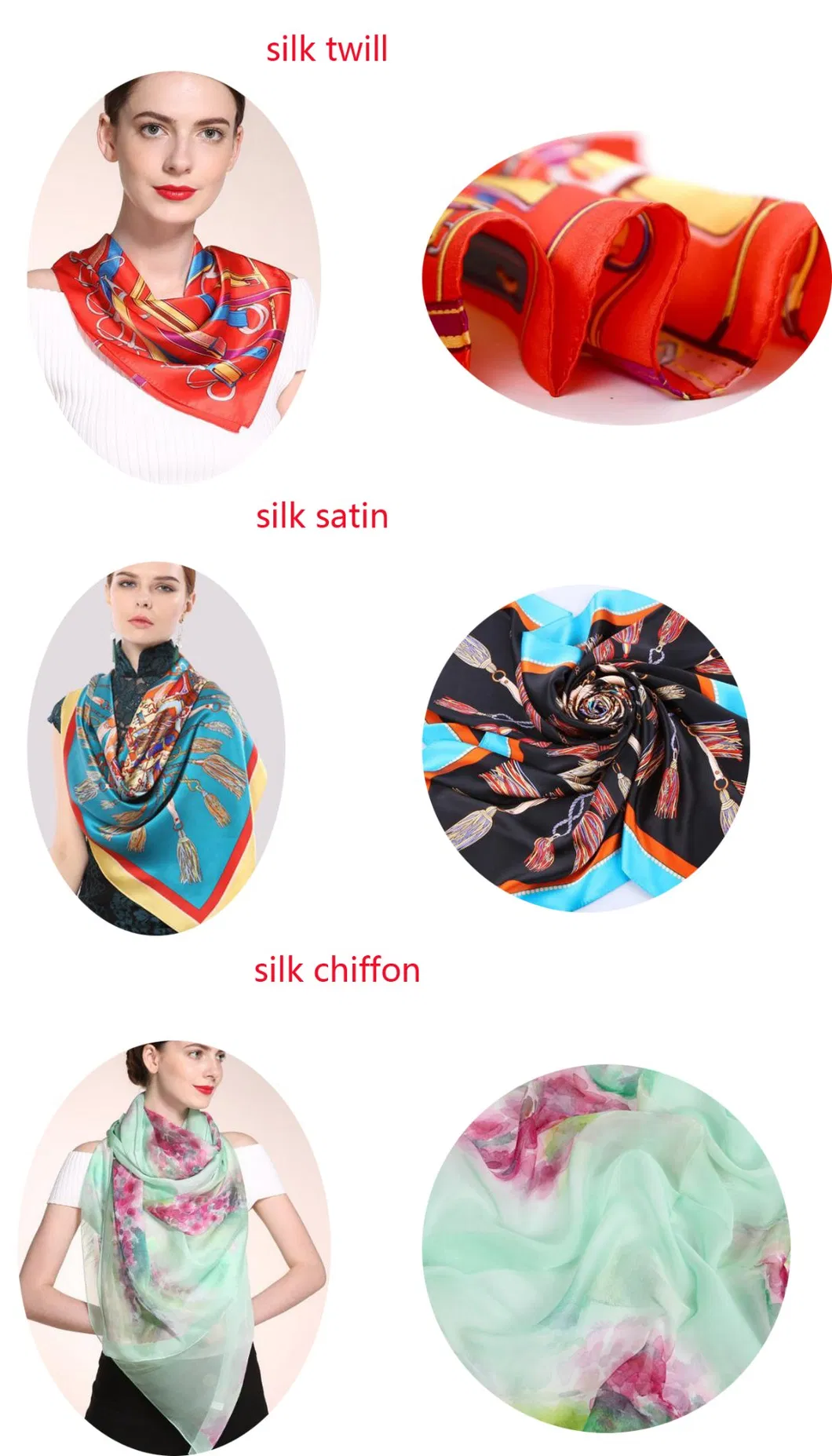 Ladies′ Custom Print High Quality Nature Silk Scarf Bandanas