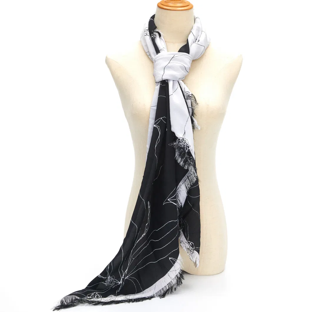 Lady Stole Most Fashion Luxury Fringed Pure Silk Hijab Bandana Scarf Sarong for Women