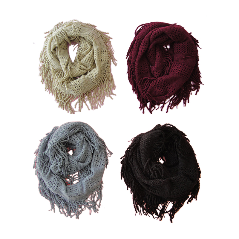 Lady Winter Fashion Knitting Soft Infinity Scarf with Fringes
