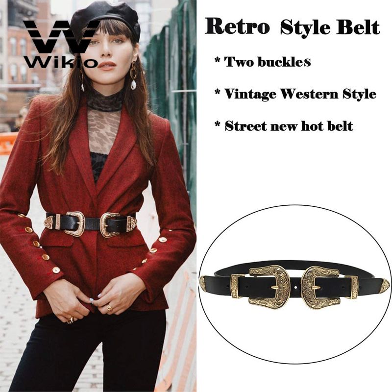 Luxury Two Buckle Leather Jeans Belts for Men Vintage Western Design Waist Belt