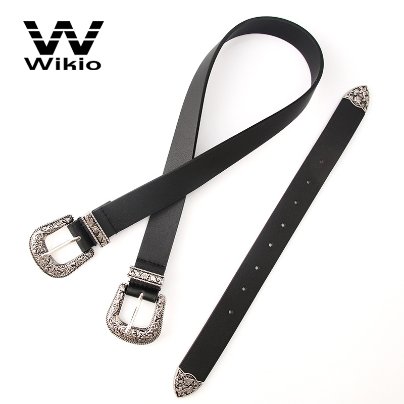 Luxury Two Buckle Leather Jeans Belts for Men Vintage Western Design Waist Belt