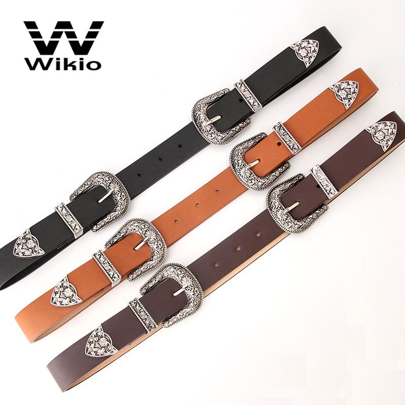 Luxury Two Buckle Leather Jeans Belts for Men Vintage Western Design Waist Belt