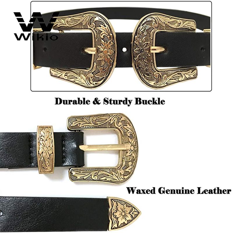 Luxury Two Buckle Leather Jeans Belts for Men Vintage Western Design Waist Belt