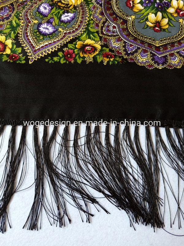 Made in Prc 110*110cm Wrap Tippet Stole Echarpe Floral Print Lady Polyester Cotton Square Ukrainian Shawl Scarf