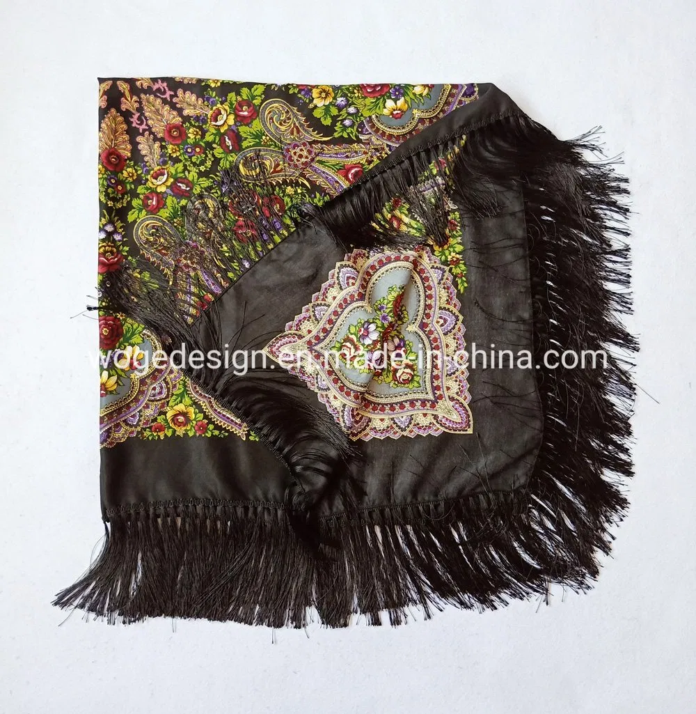 Made in Prc 110*110cm Wrap Tippet Stole Echarpe Floral Print Lady Polyester Cotton Square Ukrainian Shawl Scarf