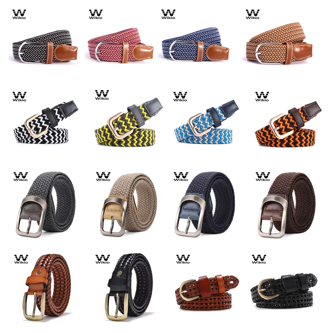 Men Fashion Woven Stretch Braided Waist Belt for Jeans Wholesale Casual Pin Buckle Multicolored Braided Belt