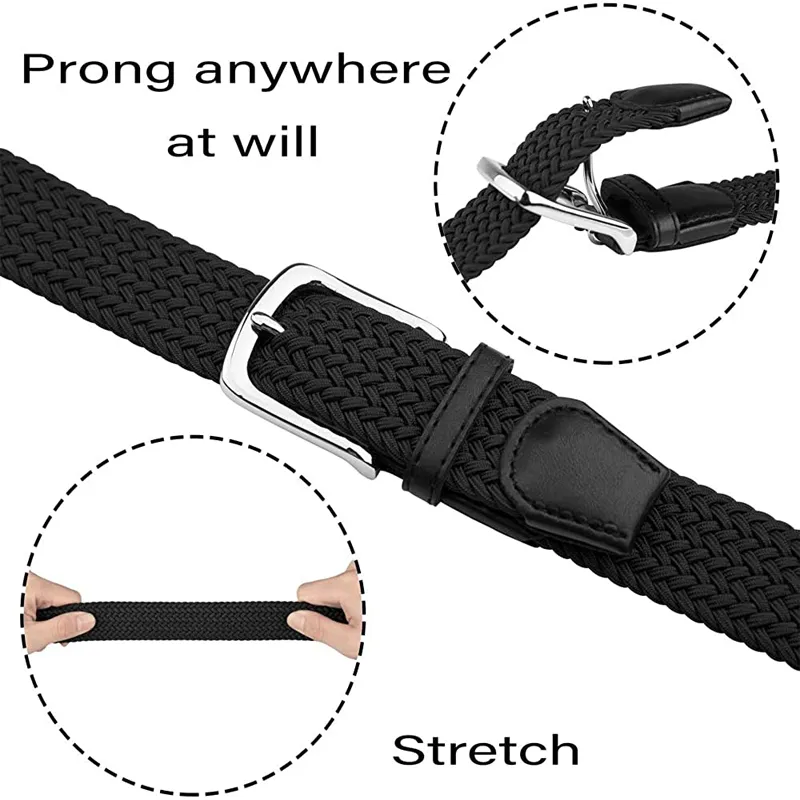 Men Fashion Woven Stretch Braided Waist Belt for Jeans Wholesale Casual Pin Buckle Multicolored Braided Belt