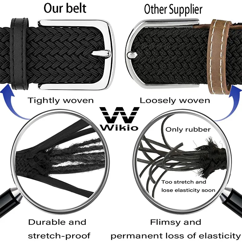 Men Fashion Woven Stretch Braided Waist Belt for Jeans Wholesale Casual Pin Buckle Multicolored Braided Belt