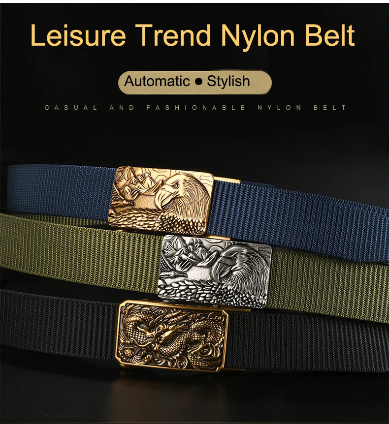 Men′s Stylish Luxury Owl Alloy Automatic Tactical Casual Nylon Waist Belt