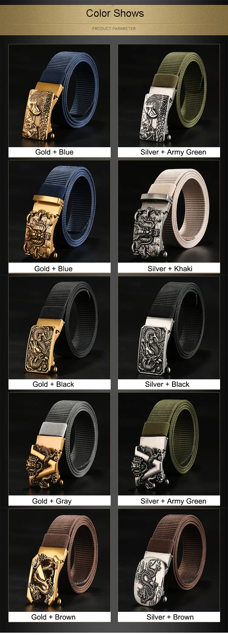 Men′s Stylish Luxury Owl Alloy Automatic Tactical Casual Nylon Waist Belt