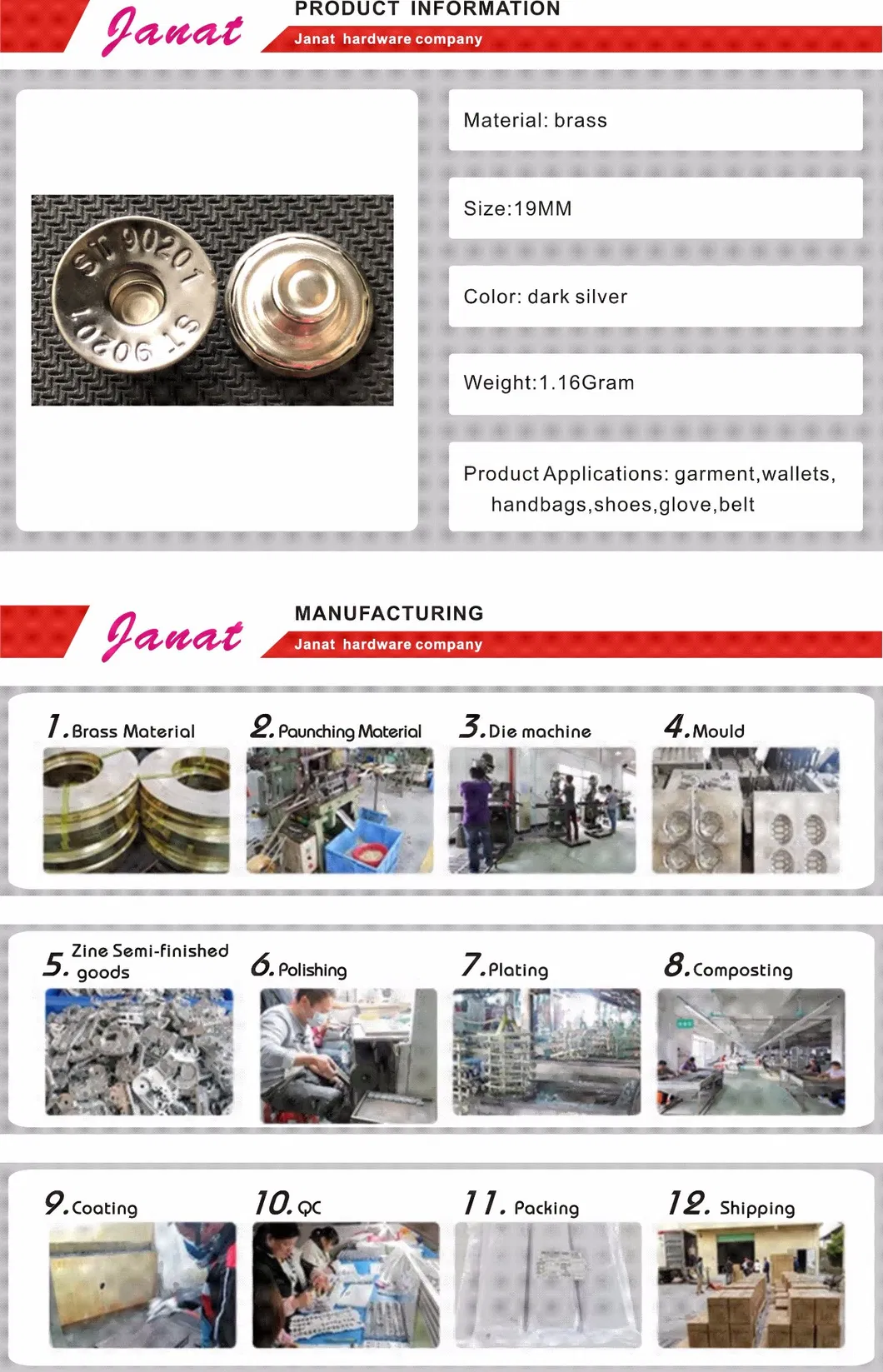 Middle Hole Shank Button with Engraved Logo and 2 Pin Kata