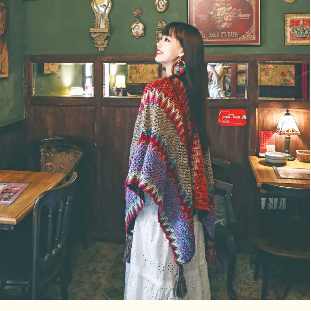 National Style Design Rectangular Six Colors Tassels Warm Women Shawl