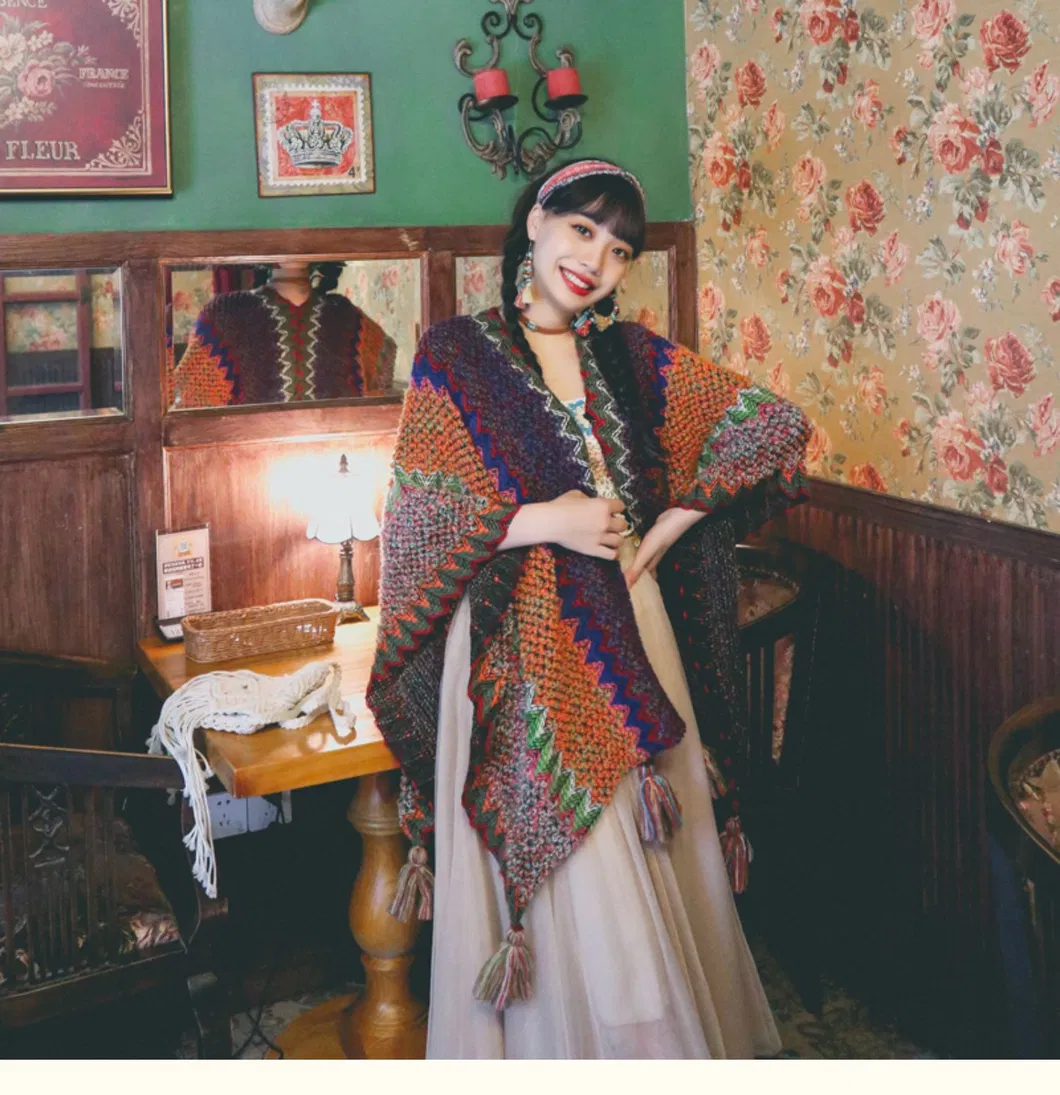 National Style Design Rectangular Six Colors Tassels Warm Women Shawl