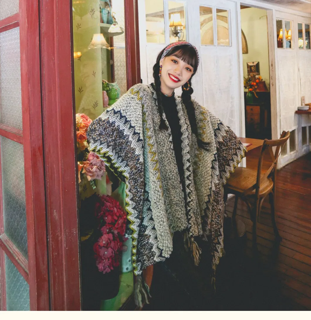 National Style Design Rectangular Six Colors Tassels Warm Women Shawl