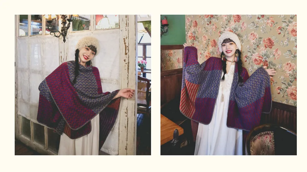 National-Wind Color-Stitching Thick Large Shawl Travel-Vacation Warm Cape