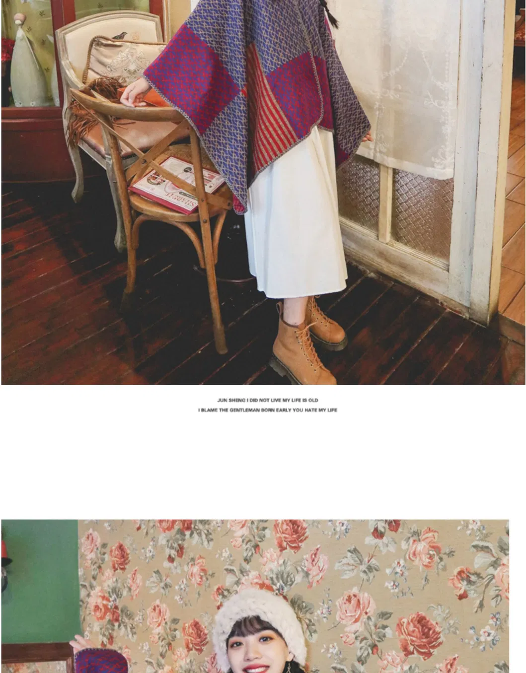 National-Wind Color-Stitching Thick Large Shawl Travel-Vacation Warm Cape