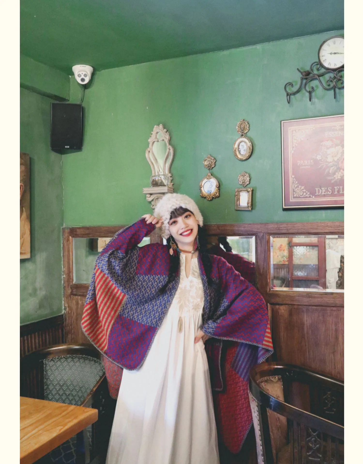 National-Wind Color-Stitching Thick Large Shawl Travel-Vacation Warm Cape