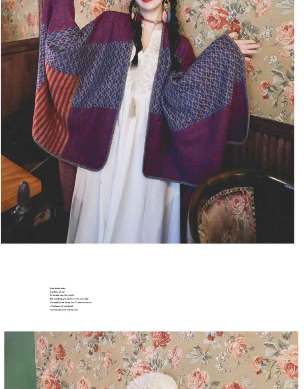 National-Wind Color-Stitching Thick Large Shawl Travel-Vacation Warm Cape