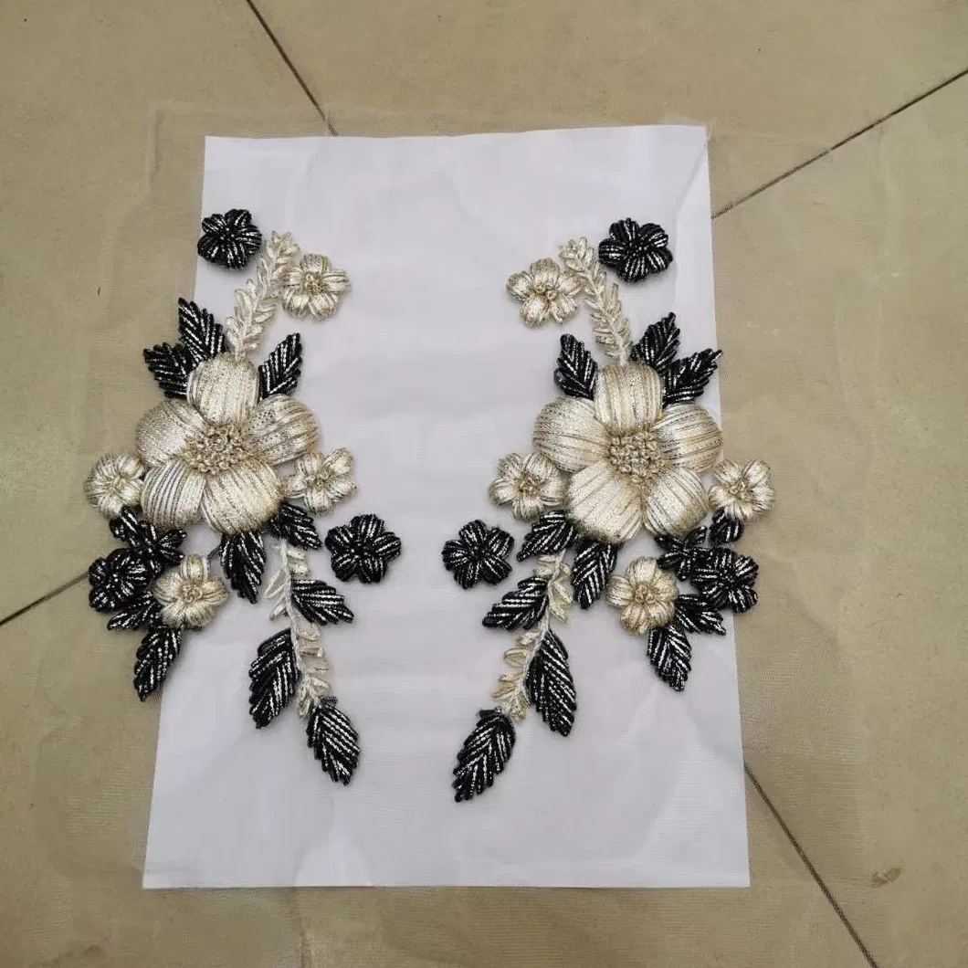 New Style Wholesale Sew on Flower Lace Embroidery Beaded Patch with Sequins for Clothing Accessories