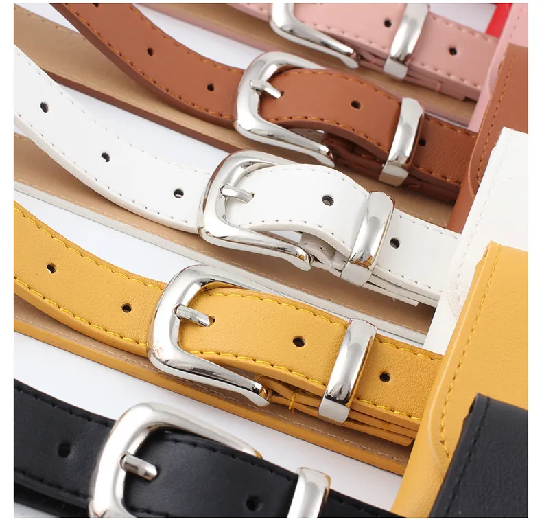 Sliver Metal Buckle Fashion Women PU Waist Belt with Small Pocket