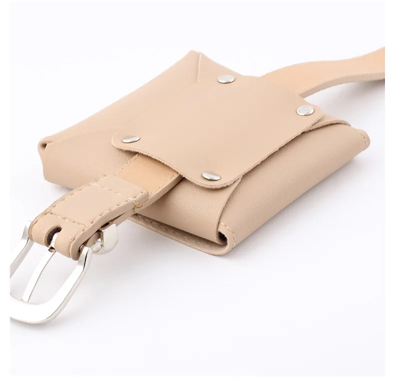 Sliver Metal Buckle Fashion Women PU Waist Belt with Small Pocket