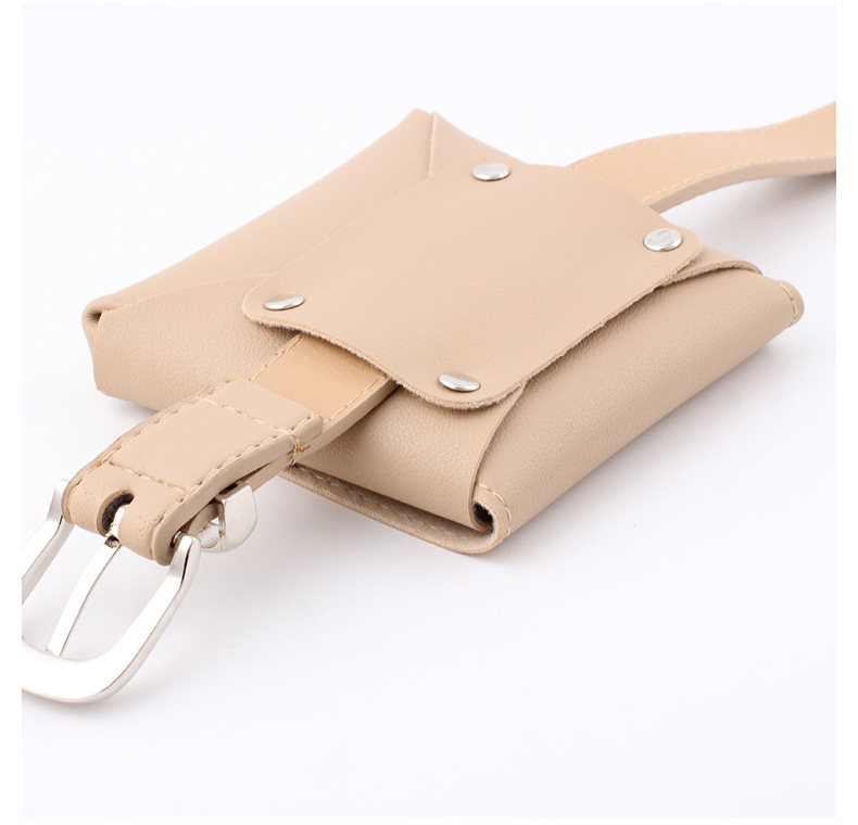 Sliver Metal Buckle Fashion Women PU Waist Belt with Small Pocket