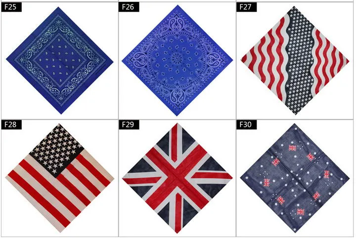 Unisex 100% Cotton 55*55cm Square Bandana Multifunction Hip Hop Bandana Square Scarf Paisley Headband Flag Printed Neck Scarf Protection Hankerchief Mask