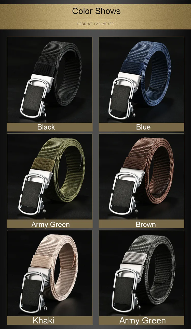 Versatile Fashion Military Waist Strap Automatic Alloy Buckle Nylon Fabric Belt for Men