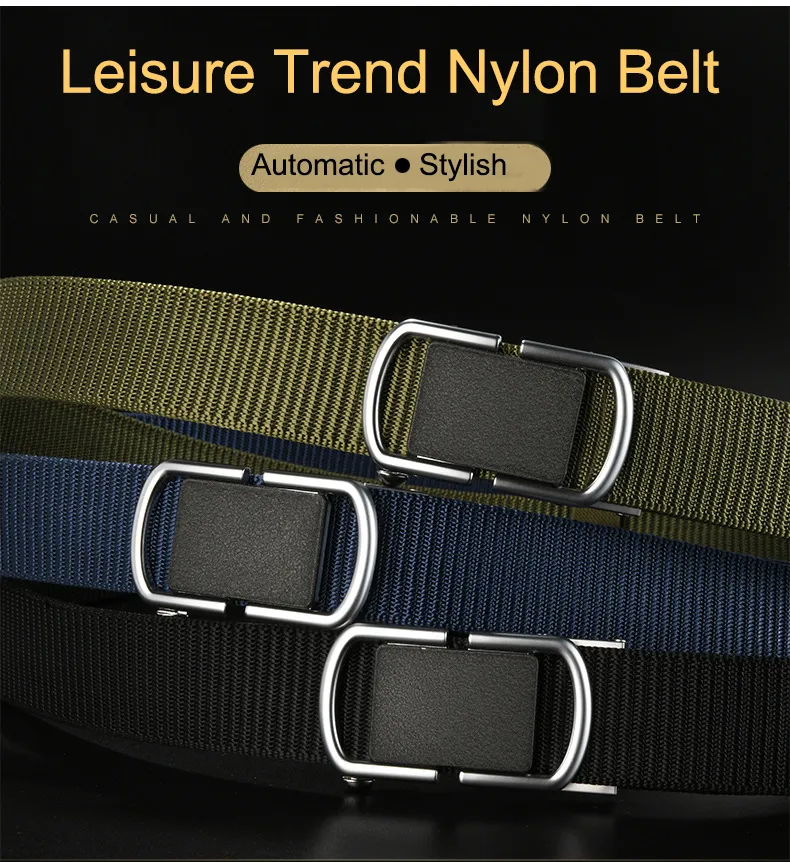 Versatile Fashion Military Waist Strap Automatic Alloy Buckle Nylon Fabric Belt for Men