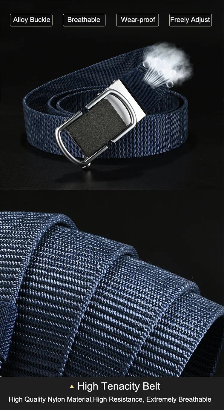 Versatile Fashion Military Waist Strap Automatic Alloy Buckle Nylon Fabric Belt for Men