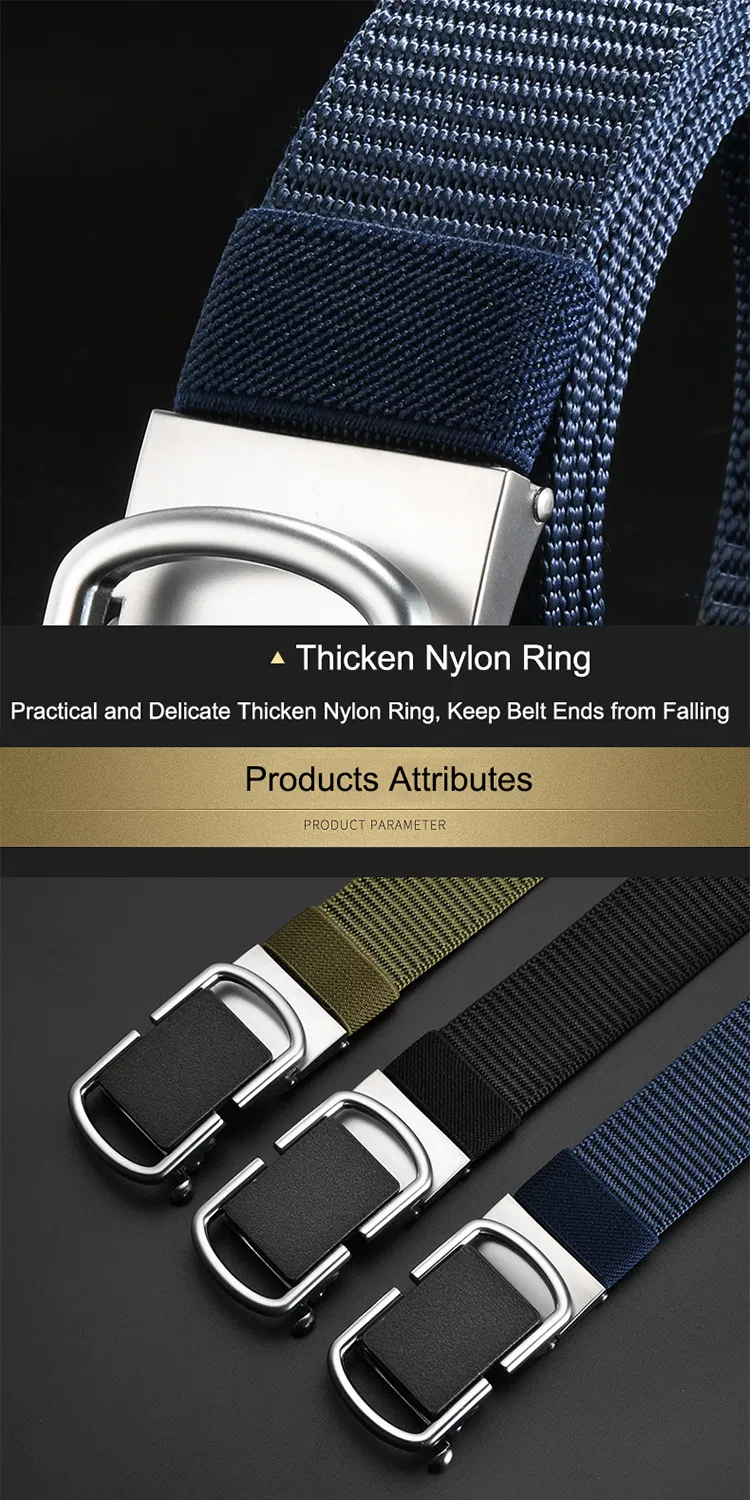 Versatile Fashion Military Waist Strap Automatic Alloy Buckle Nylon Fabric Belt for Men