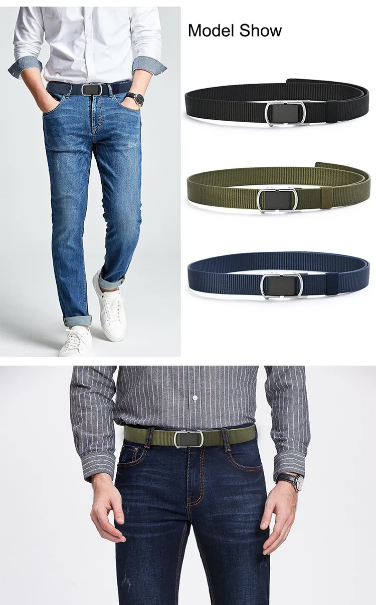 Versatile Fashion Military Waist Strap Automatic Alloy Buckle Nylon Fabric Belt for Men