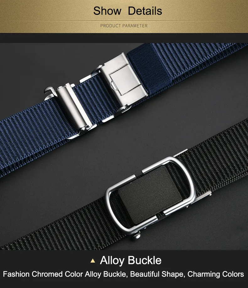 Versatile Fashion Military Waist Strap Automatic Alloy Buckle Nylon Fabric Belt for Men