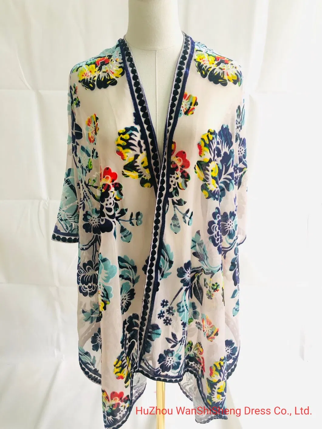 White Colour Flower Burn out Scarf Ponchos for Women, Spring and Fall Shawl Velvet Poncho