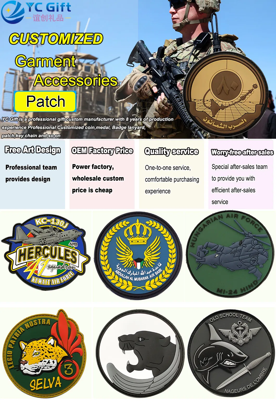 Wholesale Custom Any Design Company Garment Accessories Velcro PVC Rubber Patch Us Tactical Gear Military Navy Army Police Uniform Badges in China Factory