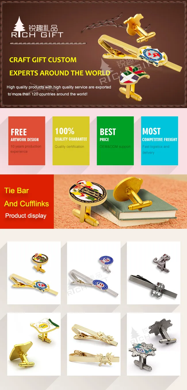 Wholesale Tieclip Set Bulk Fashion Custom Brass Metal Enamel Gold Tie Cufflink Parts