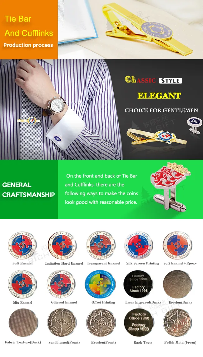 Wholesale Tieclip Set Bulk Fashion Custom Brass Metal Enamel Gold Tie Cufflink Parts