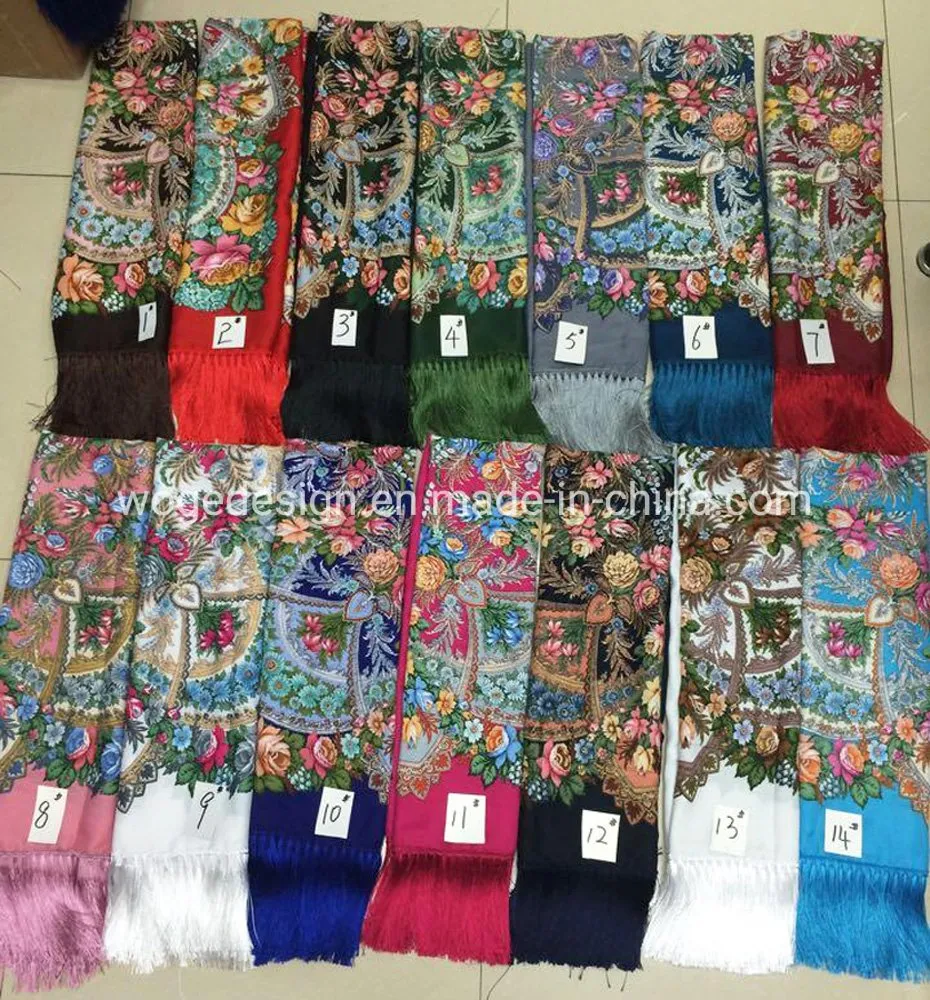 Woge Premium Russian Traditional Ukrainian Head Scarf Echarpe Floral Print Lady Cotton Polyester Square Tassel Boho Shawl