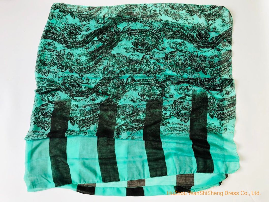 Women Fashion Spring Summer Shawl Green Print Long Muffler Tassels Wrap Foulard Femme Flower Scarf